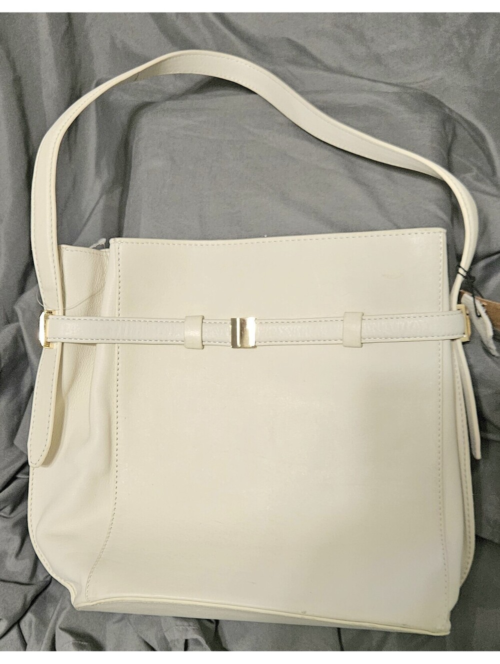 $178 Margot New York BELTED Buckle TOTE Ivory Leather Shoulder BAG Purse